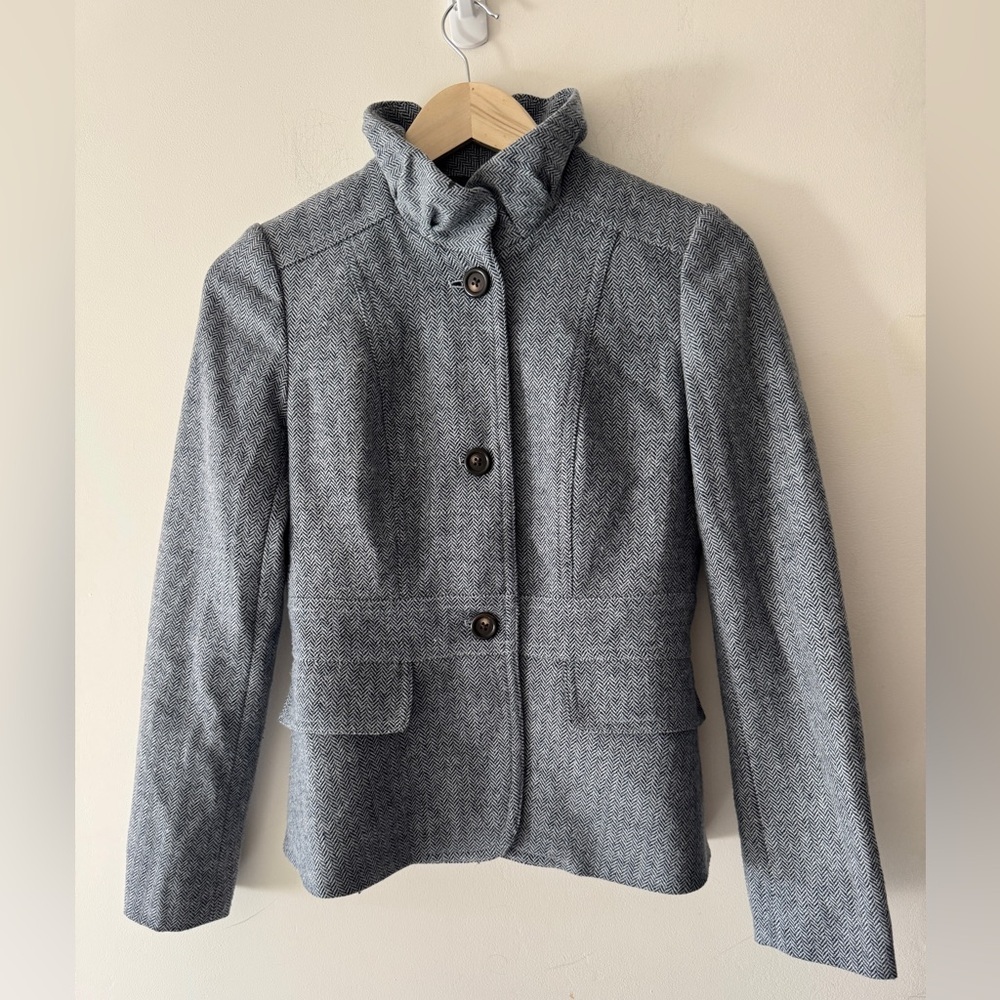 J.‎ Crew Herringbone Robert Noble Collar Wool Tweed Blazer Jacket Size 0